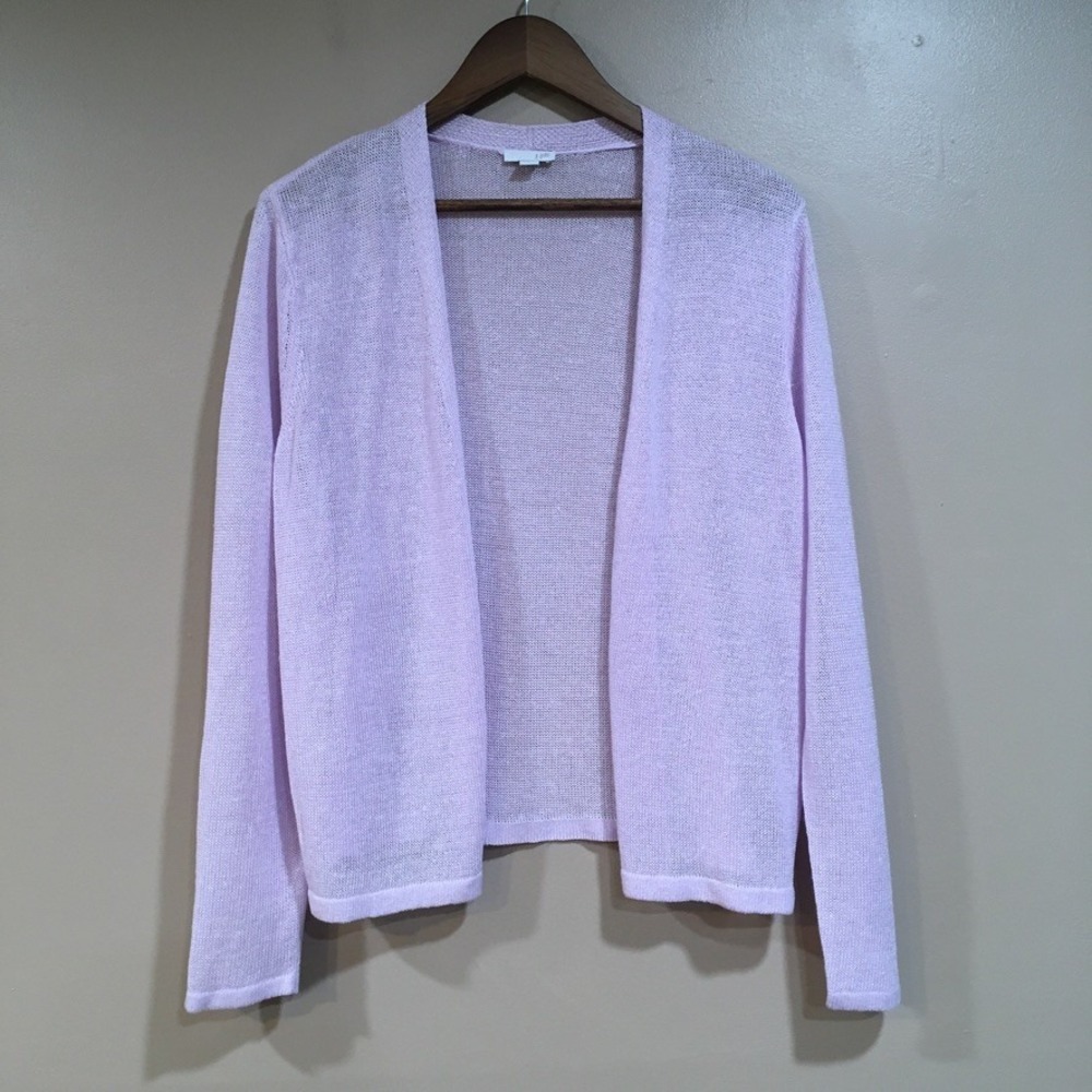 J.Jill Linen Blend Mesh Knit Cardigan Women L Purple Pastel Coastal Grandma Airy